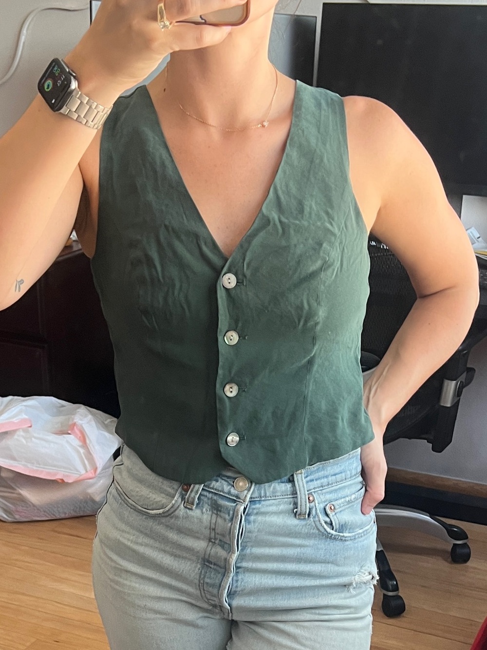 Madewell Green Button Up Vest
